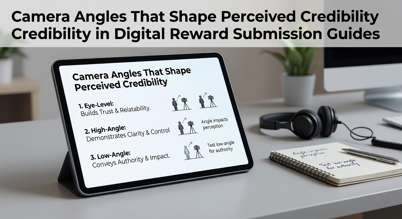 Eye-level camera angle demonstrating balanced framing in a digital reward submission guide
