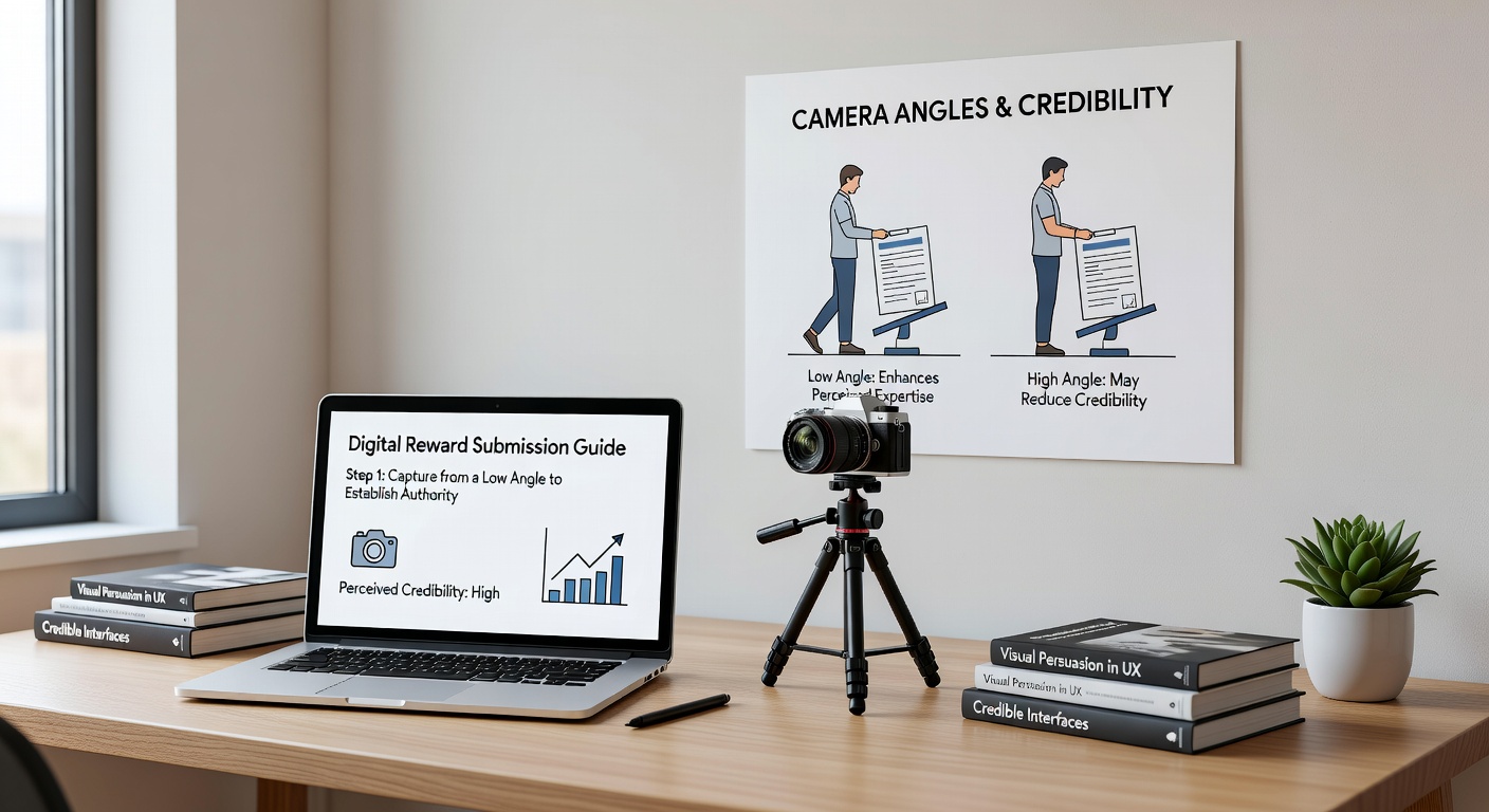 Low angle shot illustrating enhanced subject presence in reward guide footage