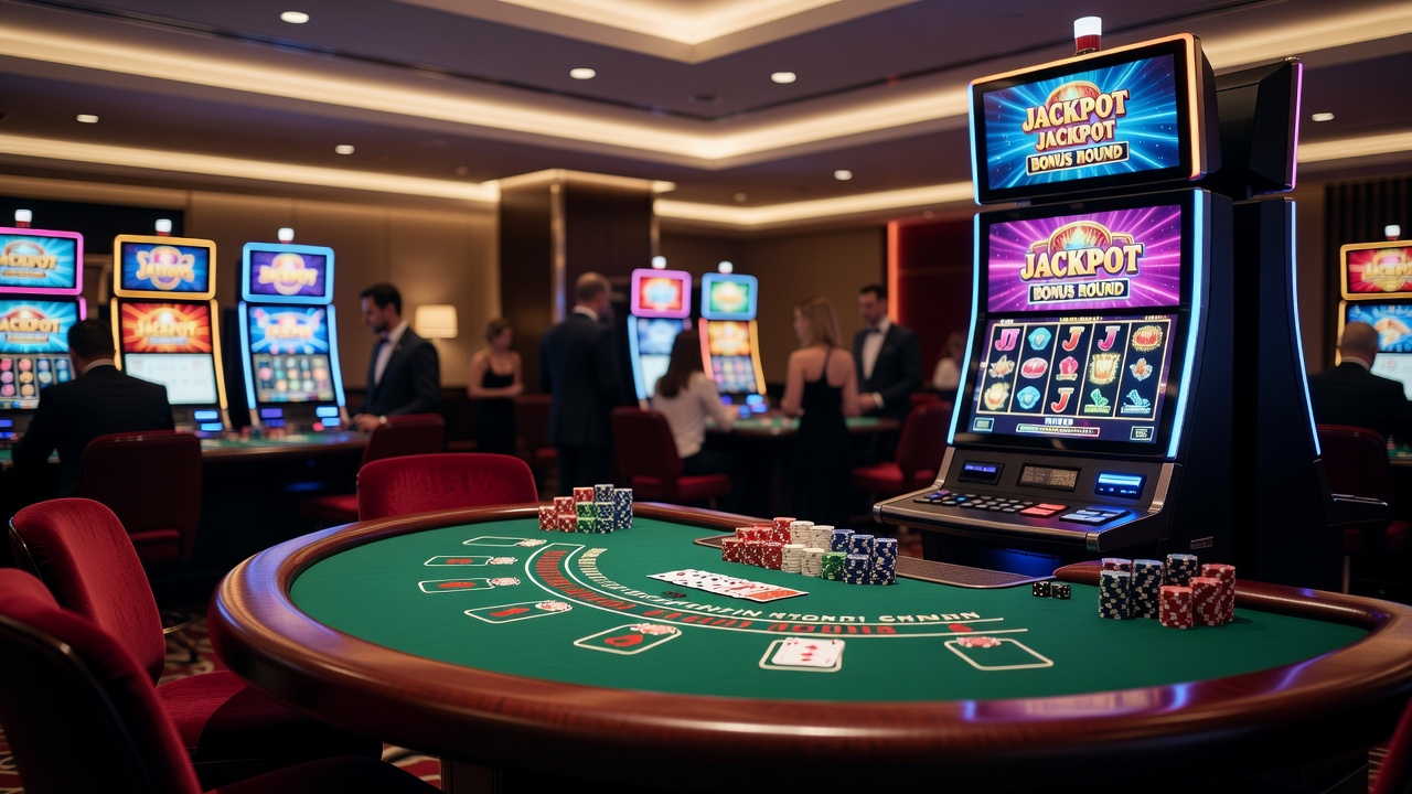 Close-up view of digital casino interface showing slot reels and betting controls during active play