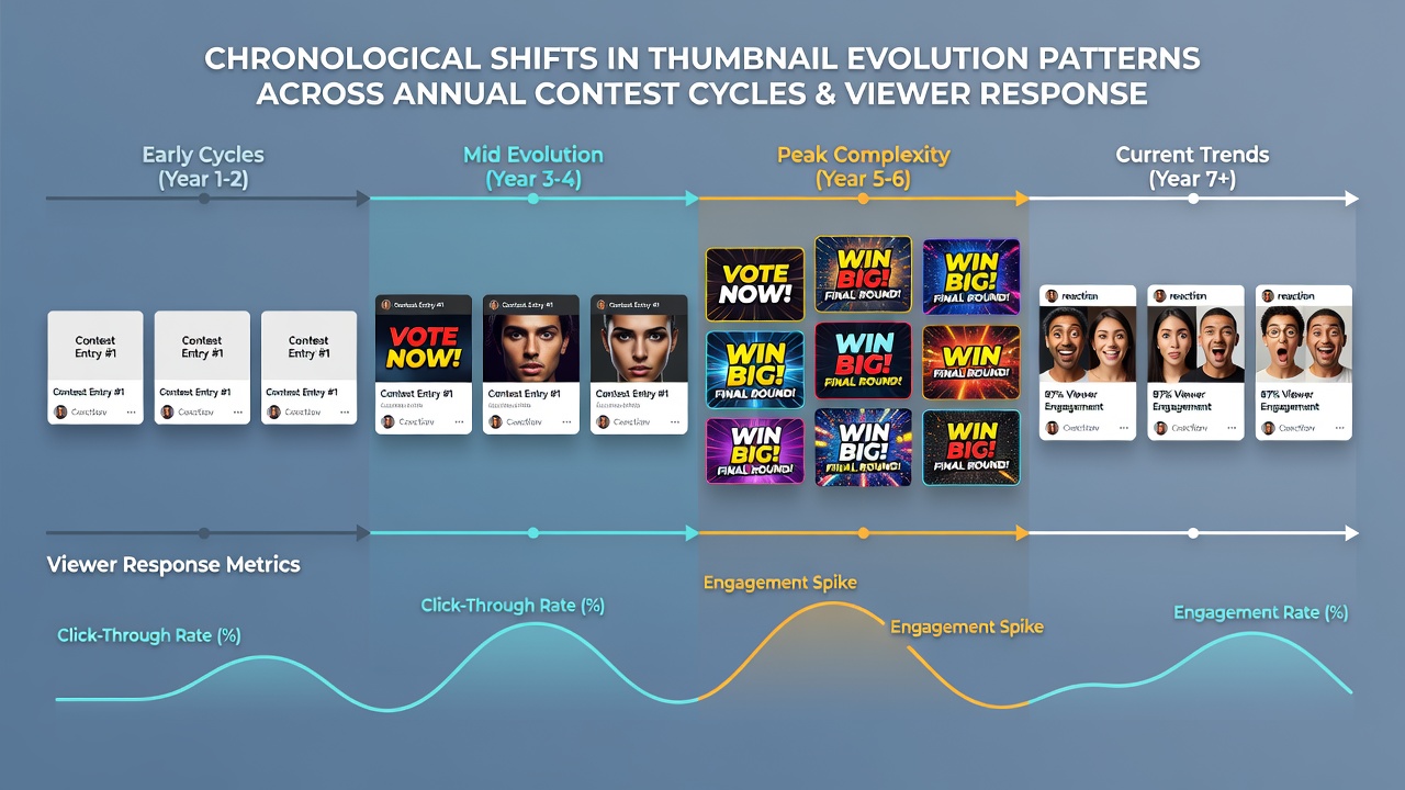 Side-by-side comparison of thumbnail designs illustrating viewer engagement data across multiple contest years