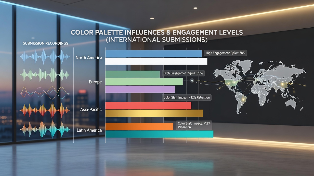 Graph overlay on contest video still illustrating engagement drop points correlated with specific color transitions