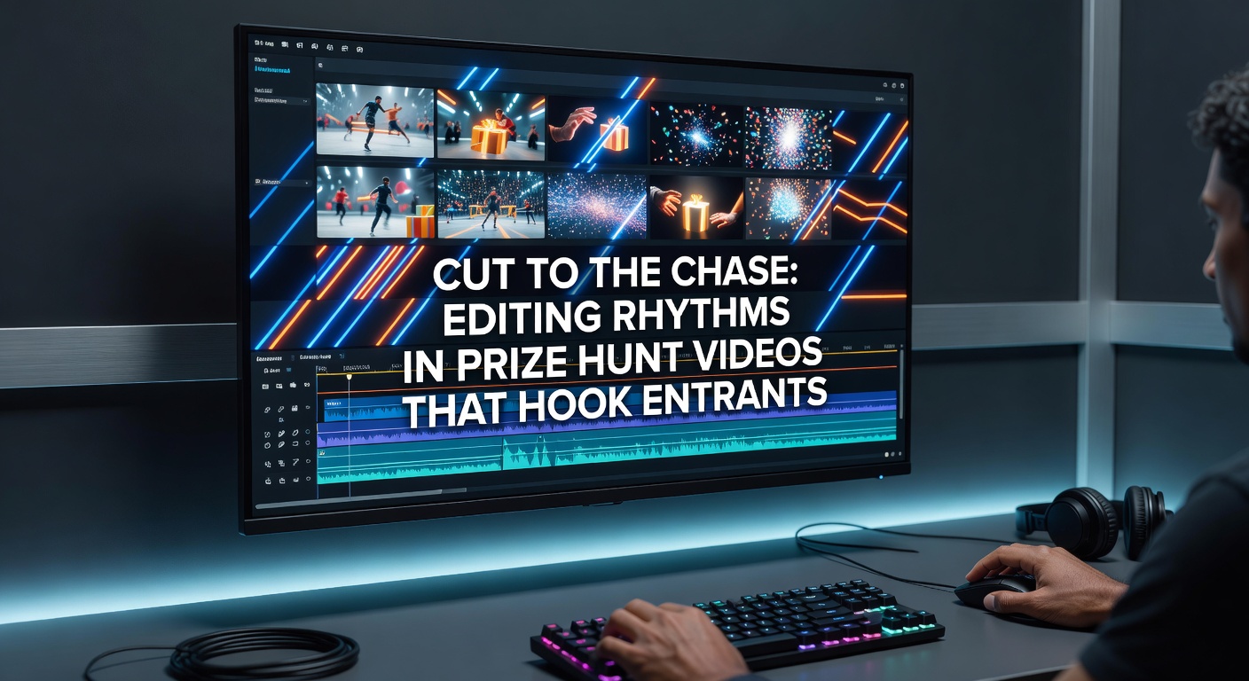 Dynamic editing sequence from a prize hunt video showing rapid cuts between treasure hunts and entrant reactions