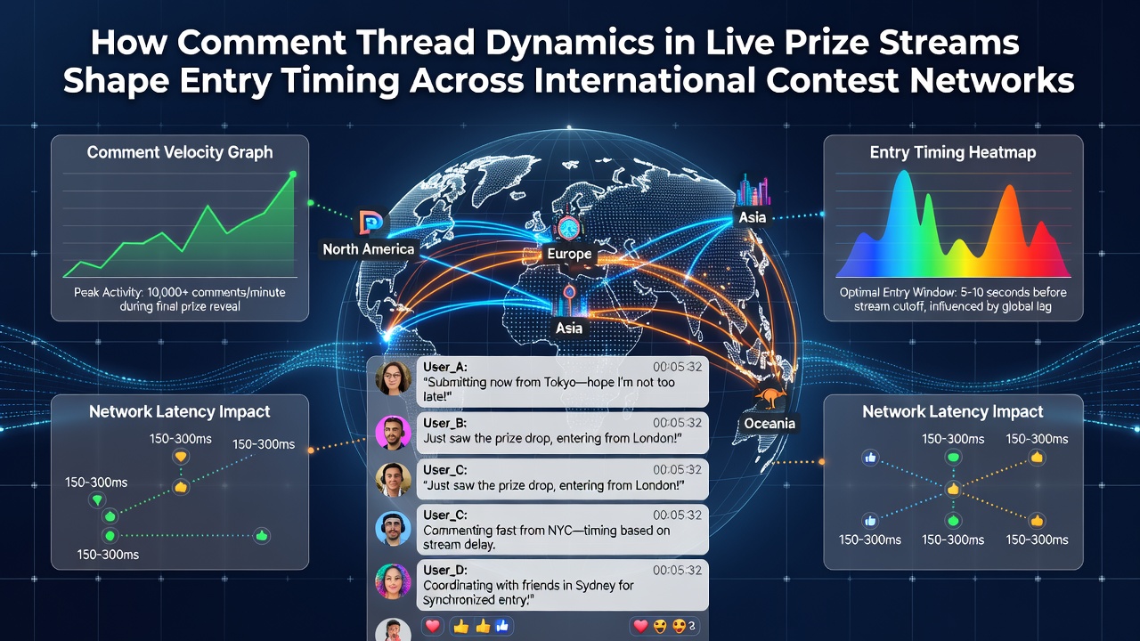 Live prize stream interface showing active comment threads and real-time entry prompts during an international giveaway event