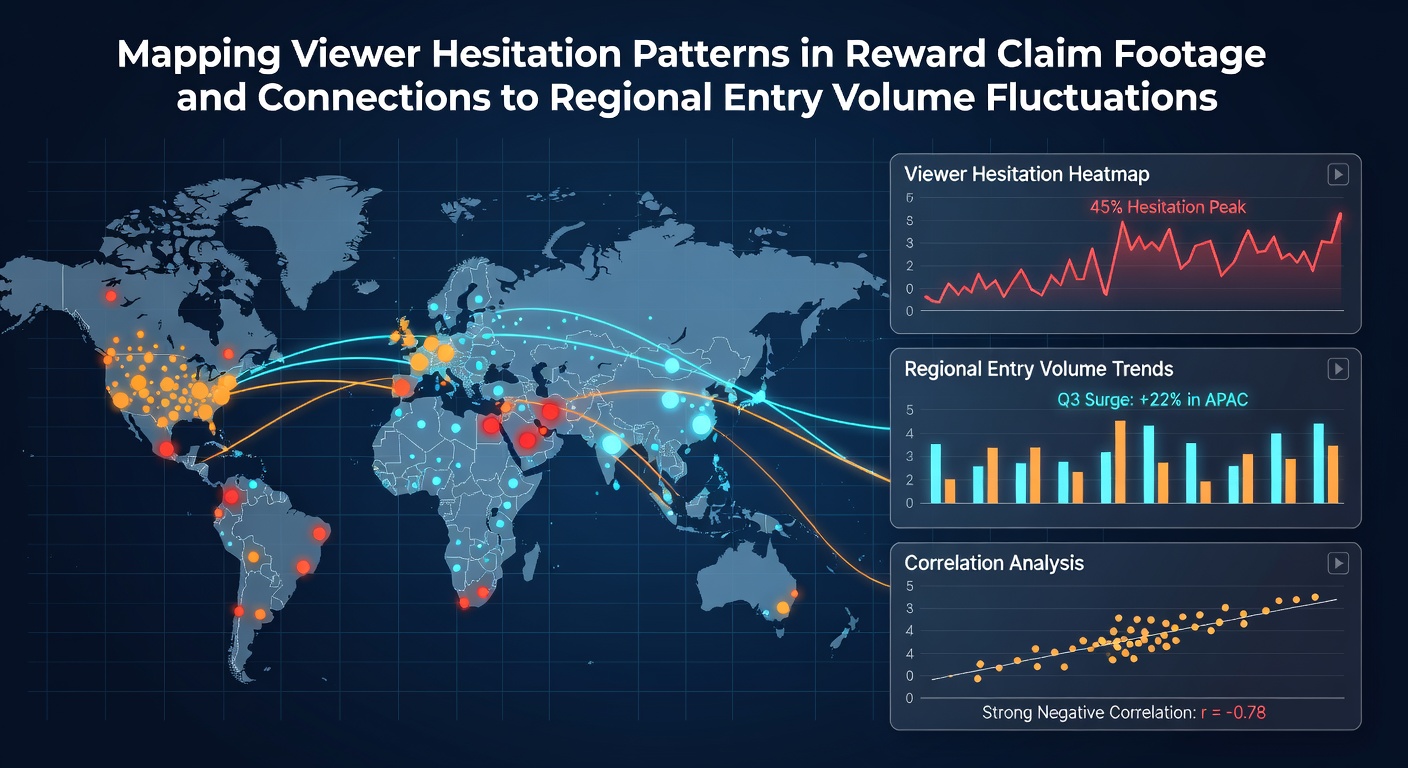 Visual representation of viewer hesitation patterns mapped across reward claim footage timelines with regional entry data overlays