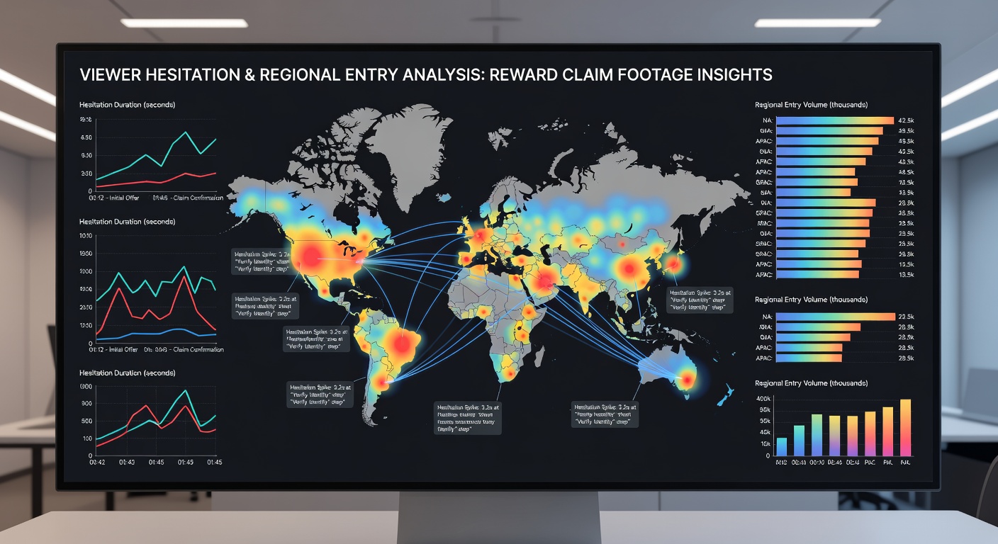 Graph illustrating correlations between regional entry volumes and mapped hesitation points in reward claim videos