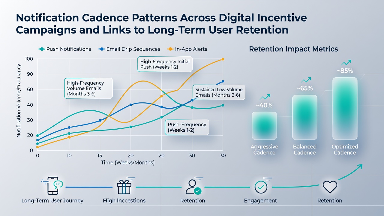 Chart displaying retention rate trends linked to different notification delivery schedules over a twelve-month period