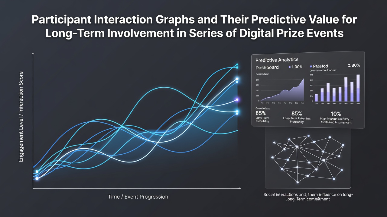 Network visualization showing participant connections in digital prize events with nodes and edges representing interactions over time