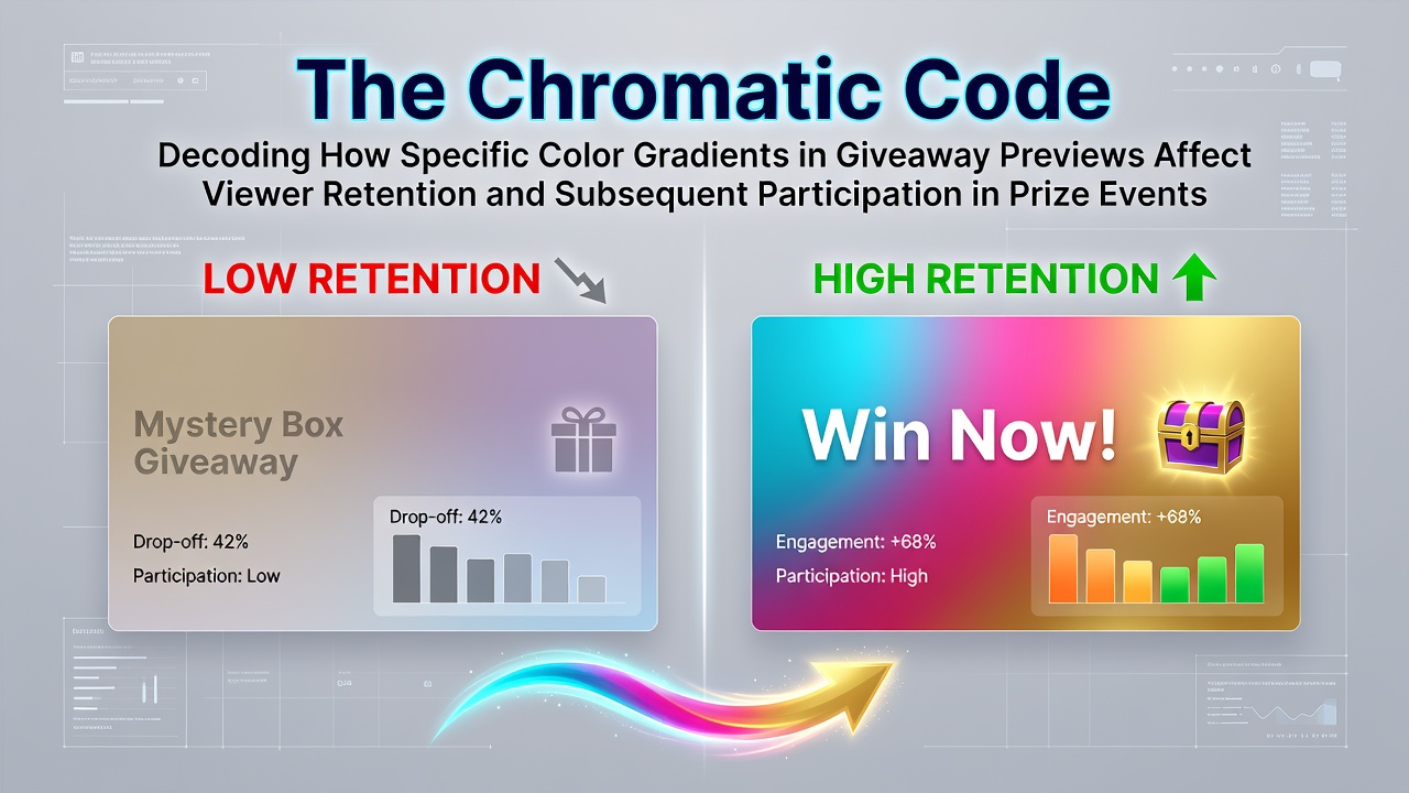 Color gradient analysis in giveaway preview thumbnails showing warm to cool transitions and viewer engagement metrics