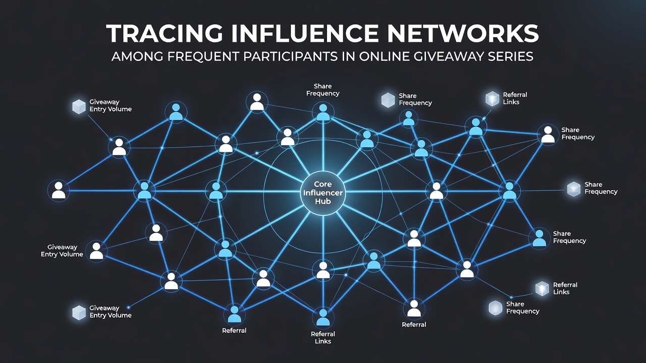 Network graph visualization showing connections between frequent online giveaway participants across multiple platforms